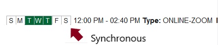 screenshot of meeting time column with days highlighted indicating synchronous