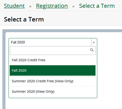 Screenshot of Select a Term dropdown