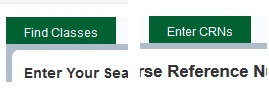 Screenshot showing register using find classes and register by enter CRNs tabs